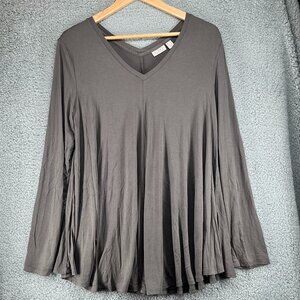 Lori Goldstein LOGO Flowy Rayon Long-Sleeve V-Neck Tunic Shirt sz Medium